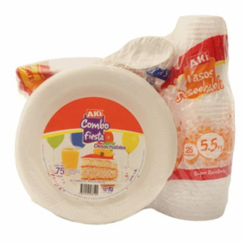 Combo ( platos, vasos, cucharas. Desechables) Aki 