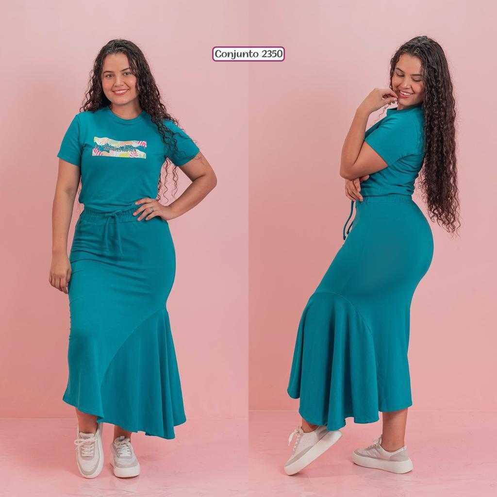 Conjunto dos piezas falda y blusa tela burda