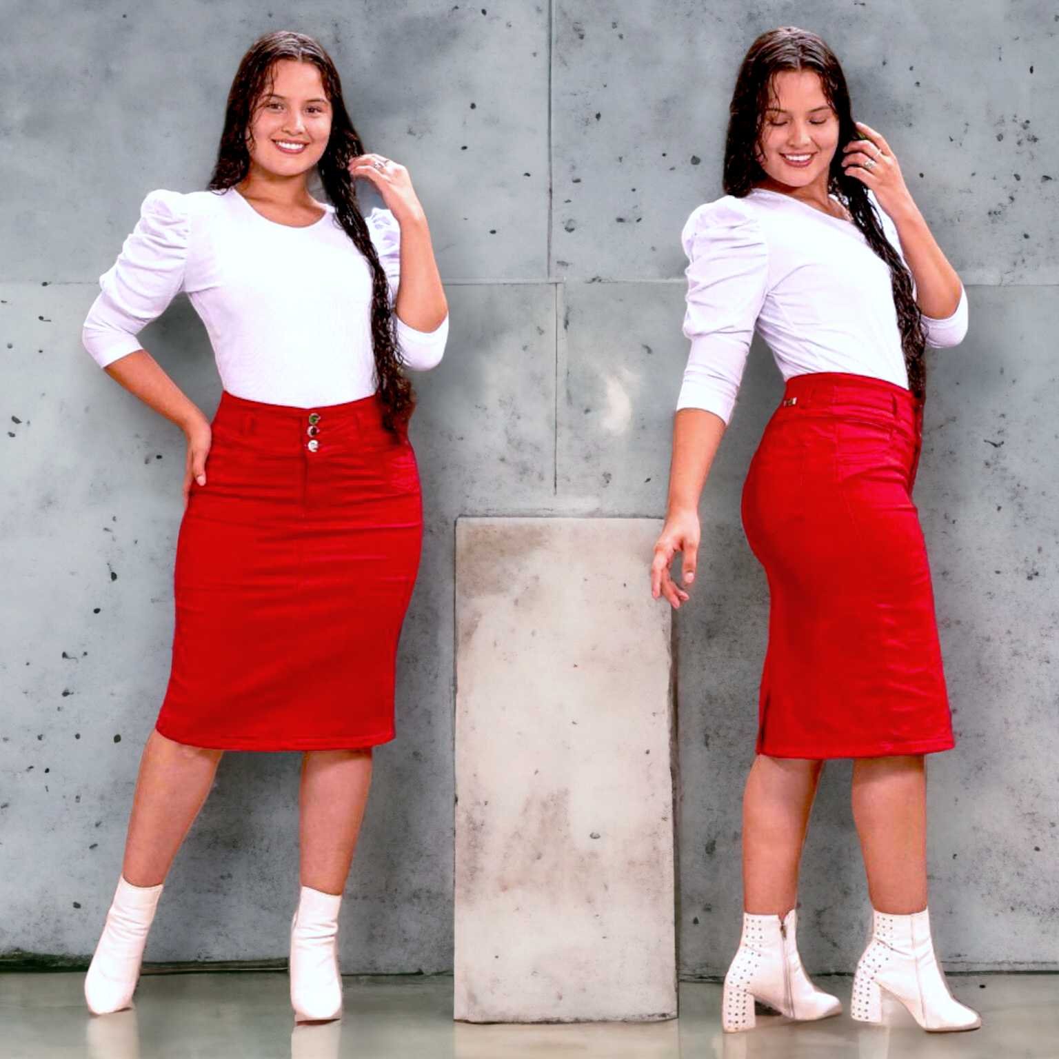 Falda Drill 3/4 Clasica 3 Botones