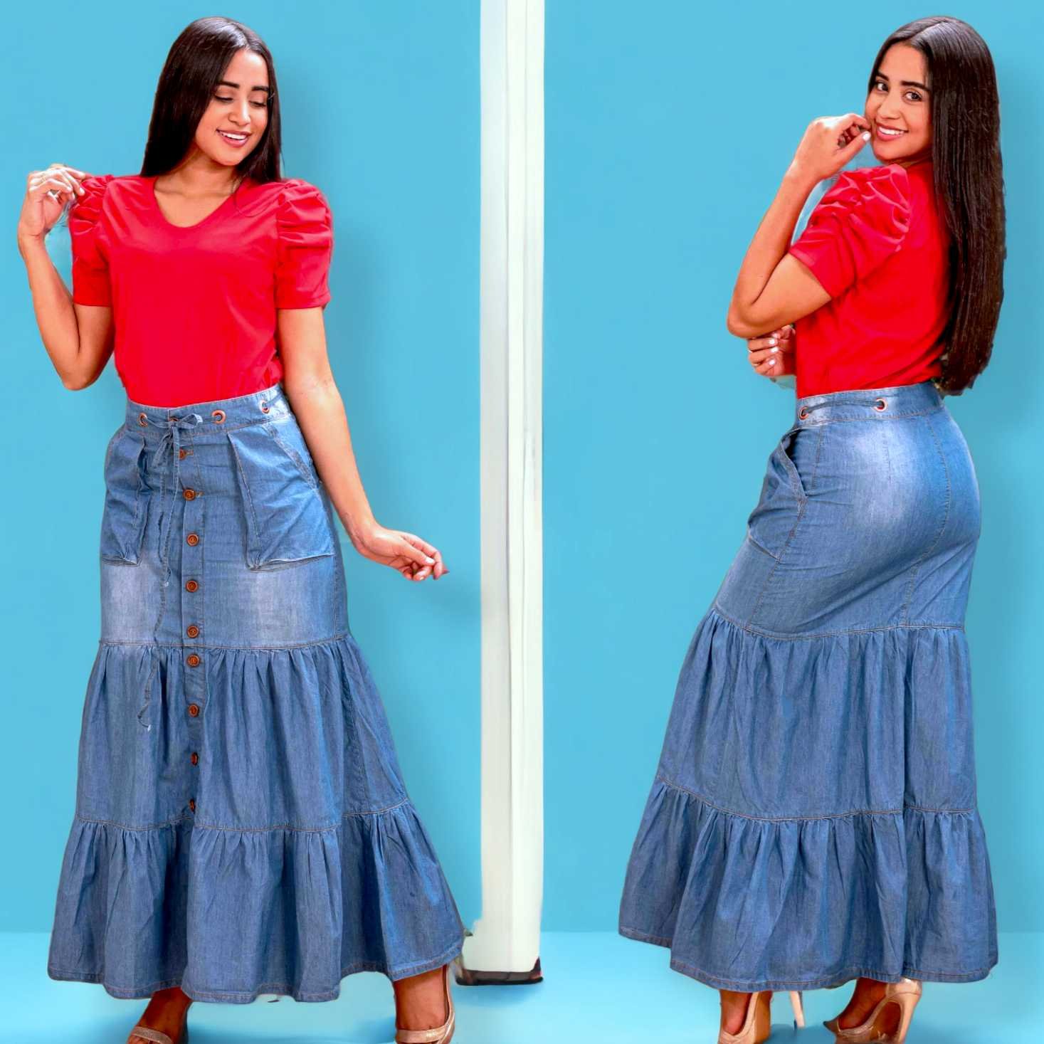 Falda Larga Botones Adelante