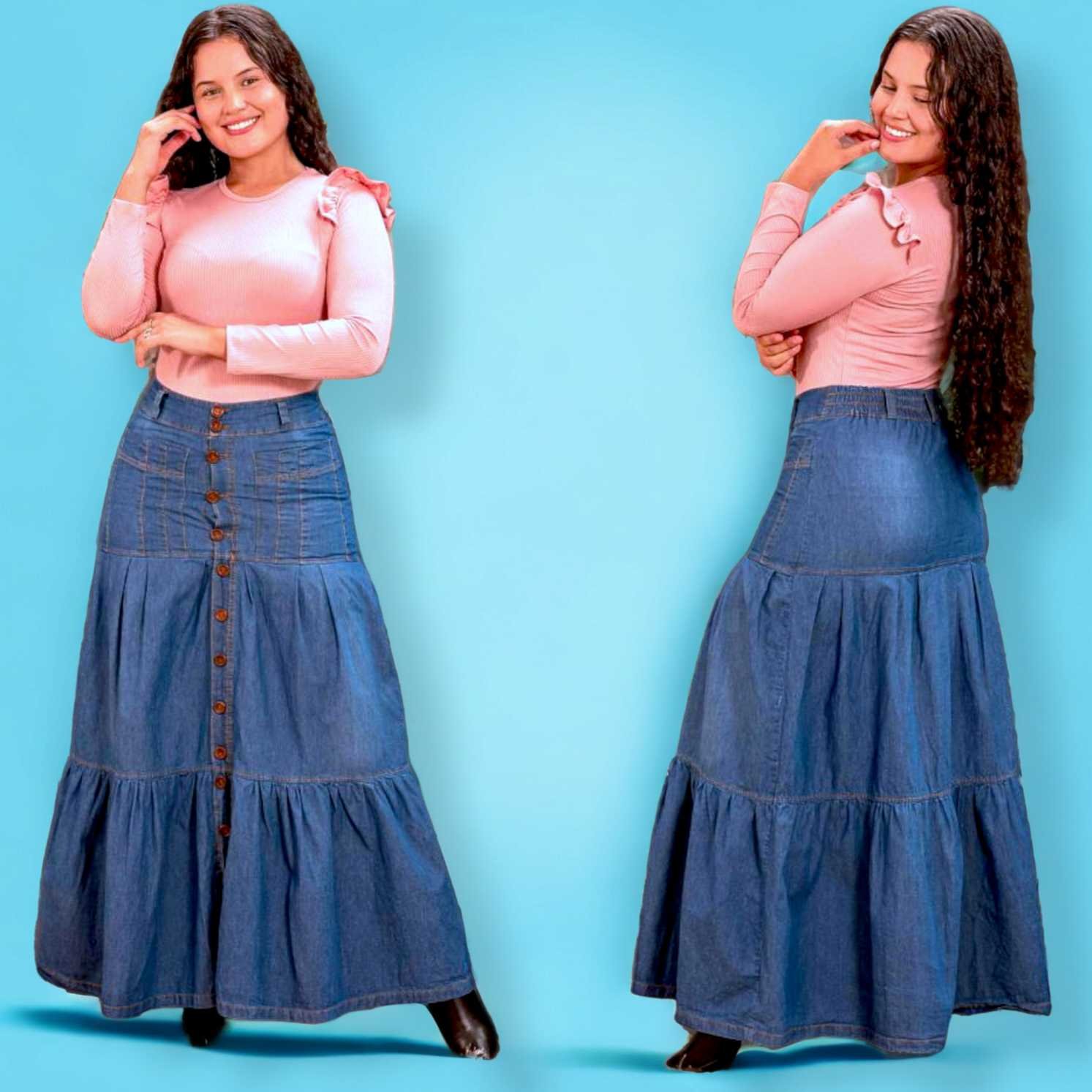 Falda Larga Botones Adelante (Tela Chambray)