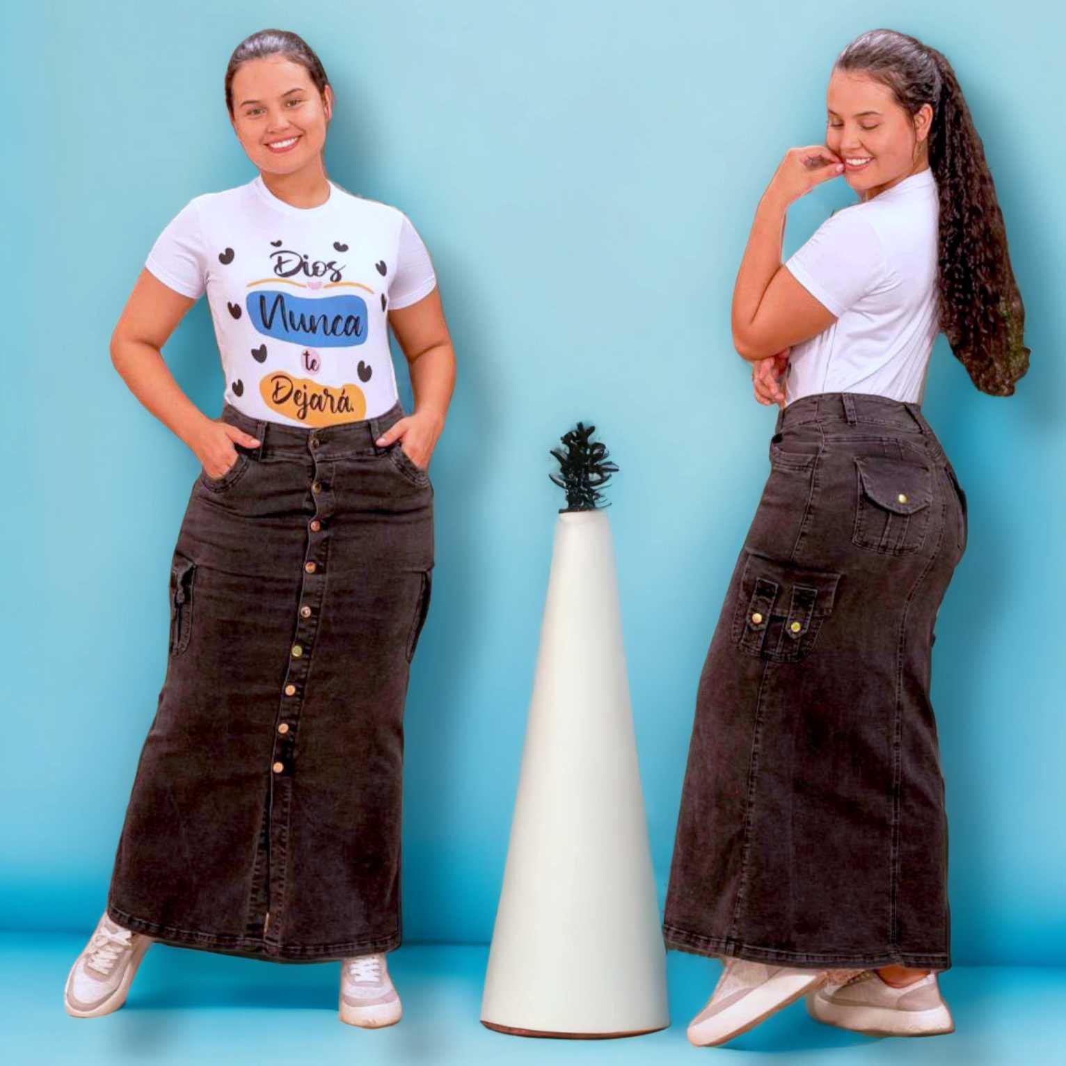 Falda Larga Jeans Botones Adelante Camuflada