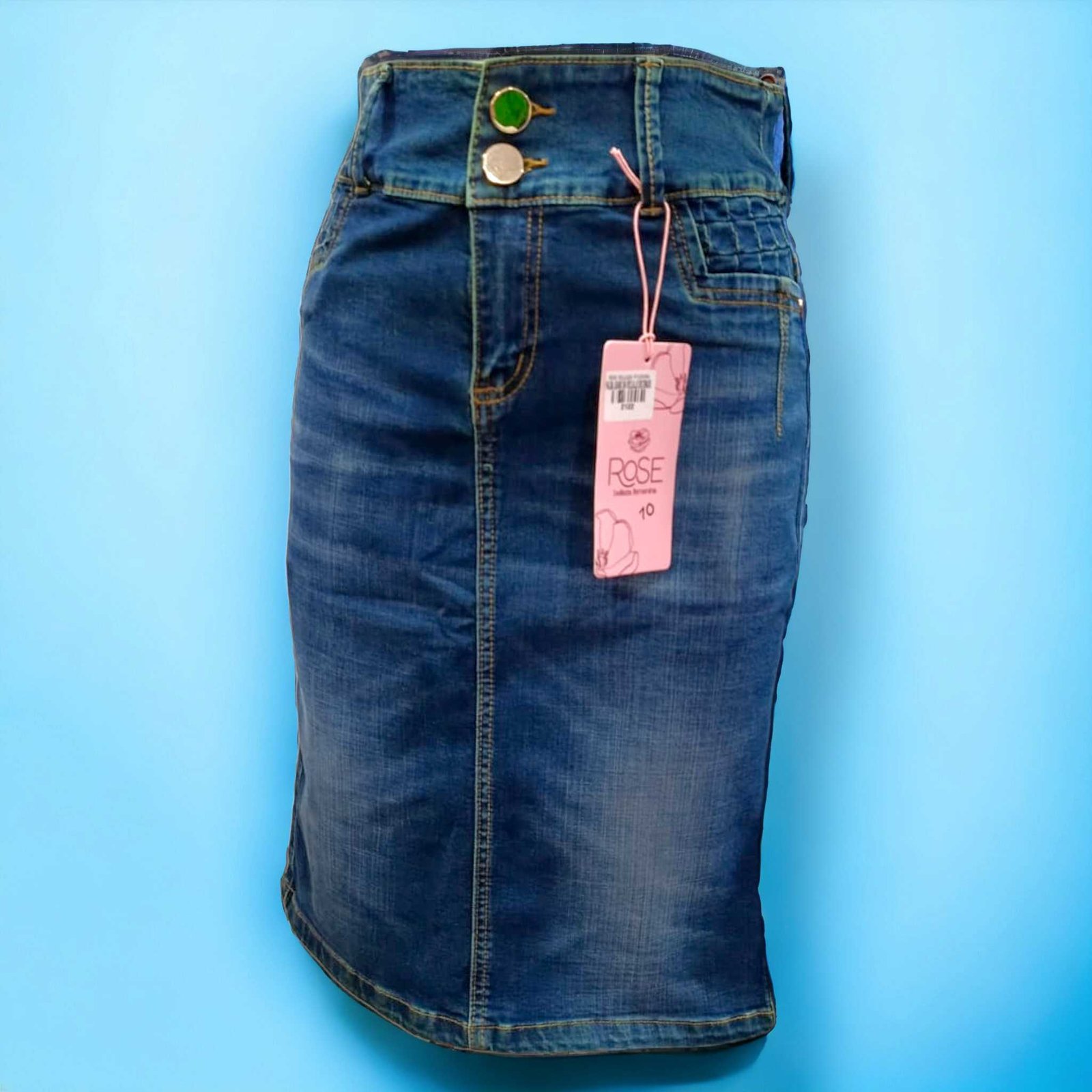 Falda Jeans 3/4 Clasica Bolsillo Decorado