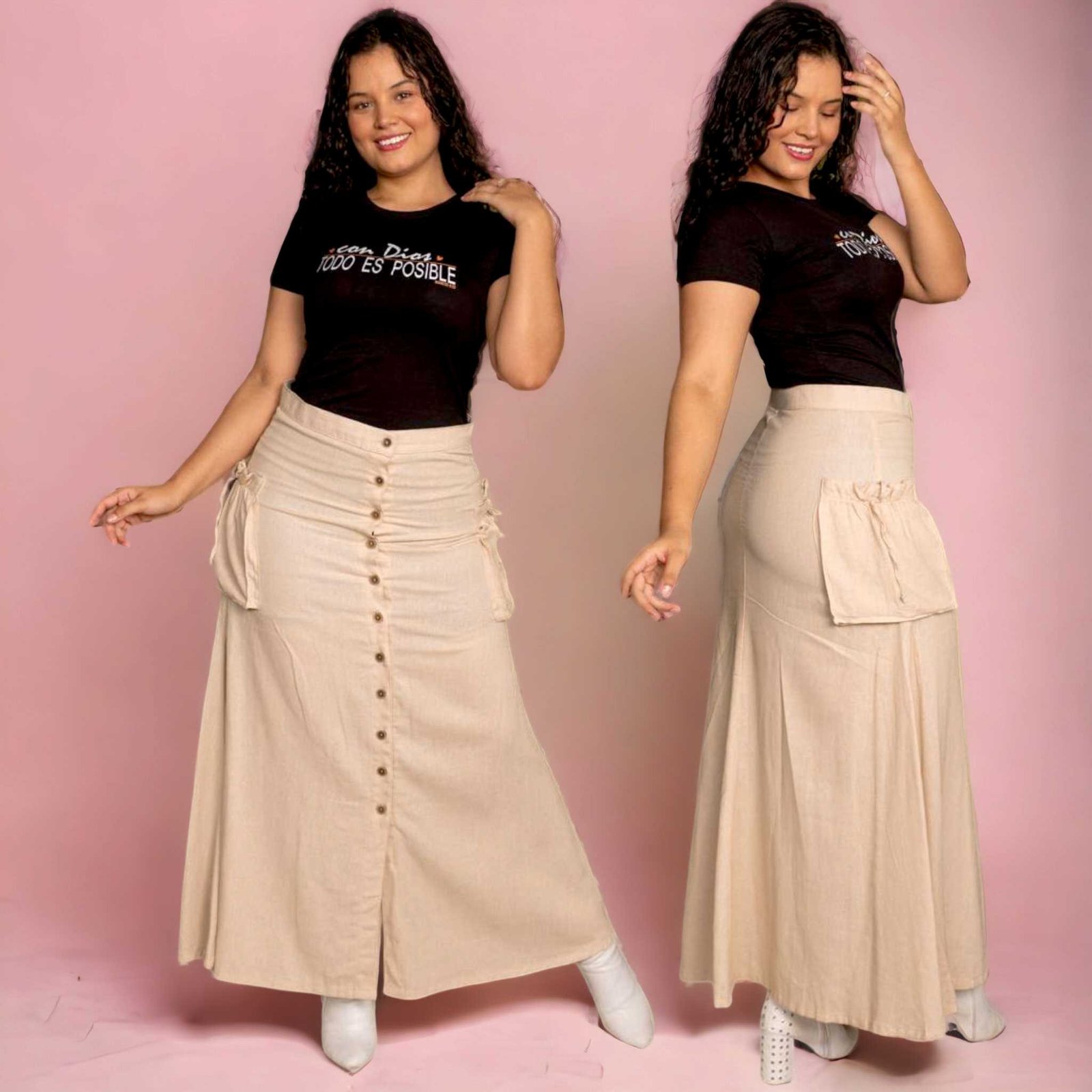 Falda de hilo con botones adelante