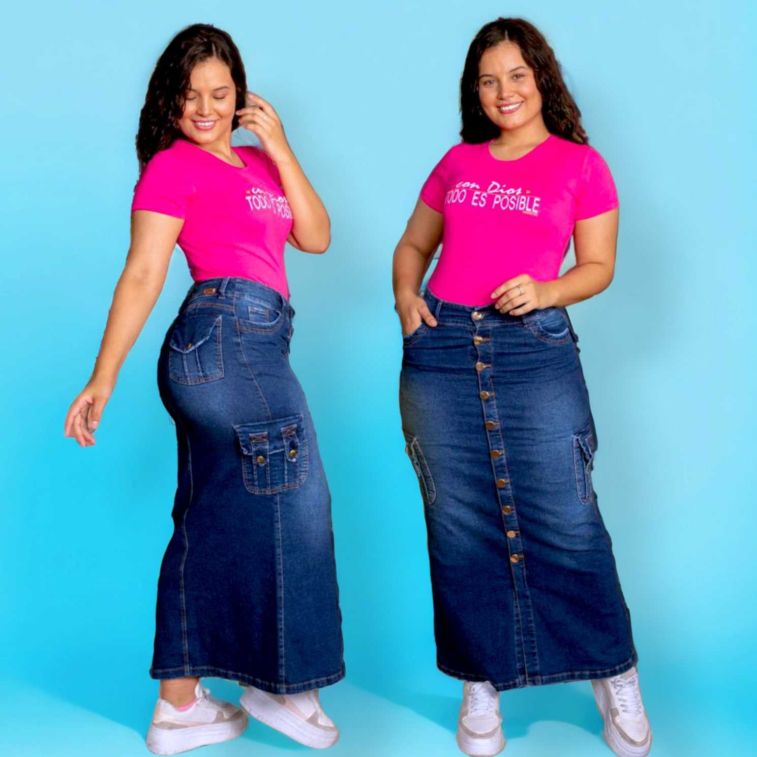 Falda Jean Larga Botones adelante