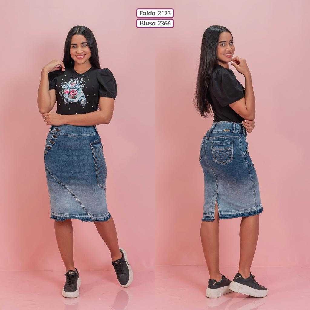 Falda Jean 3/4 degrade Botones al lado