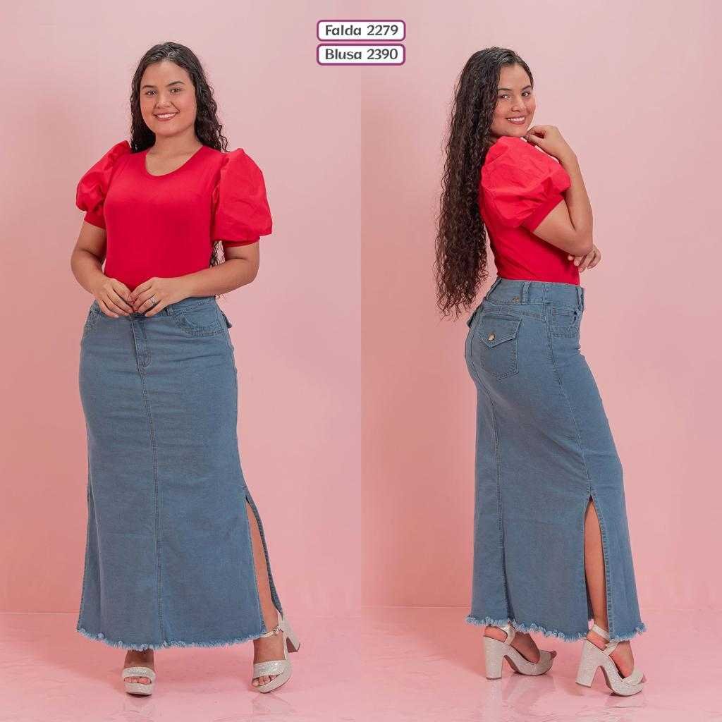 Falda Jean Larga Abertura Alado