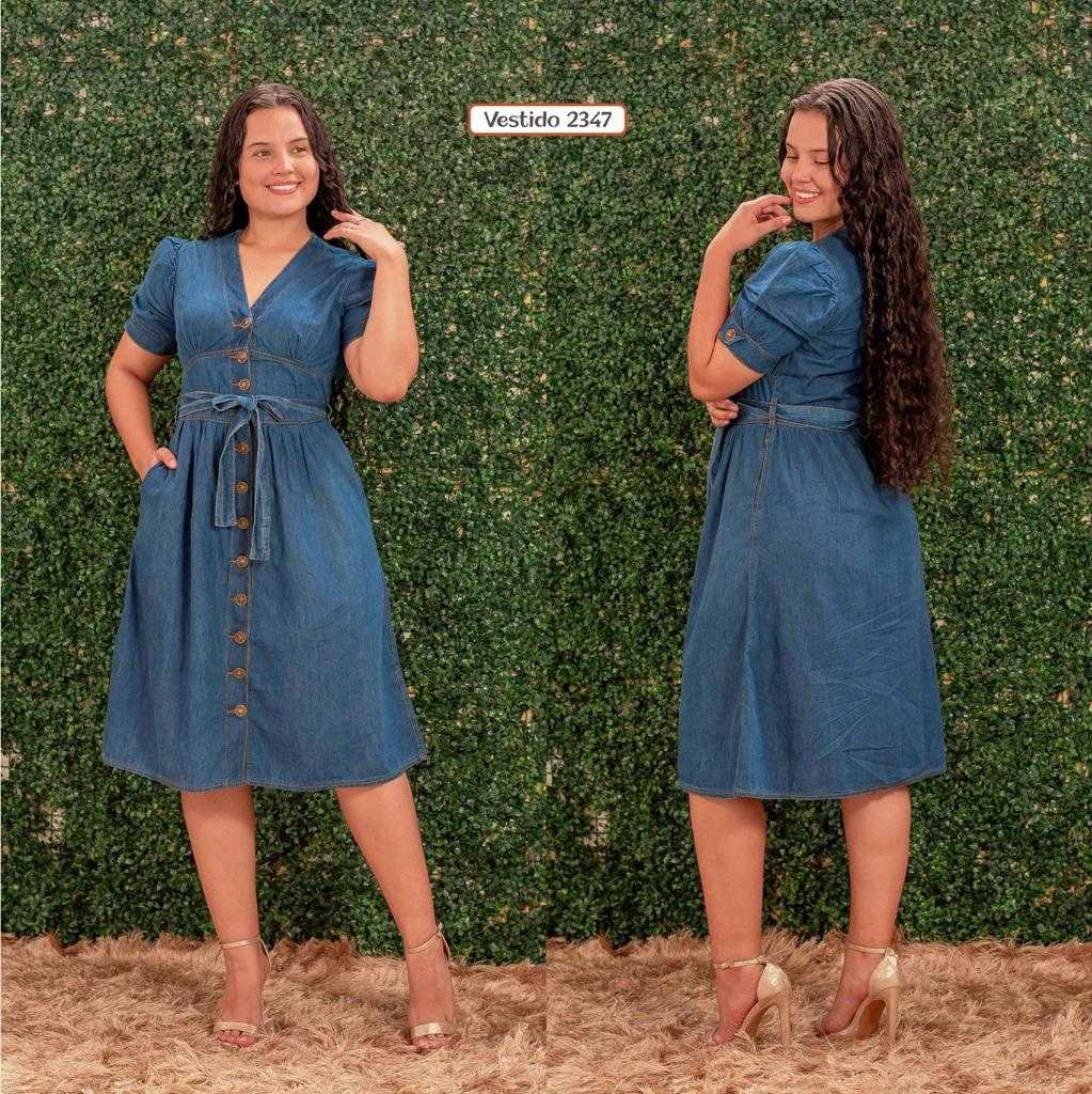 Vestido 3/4 Botones Adelante (Tela Chambray)