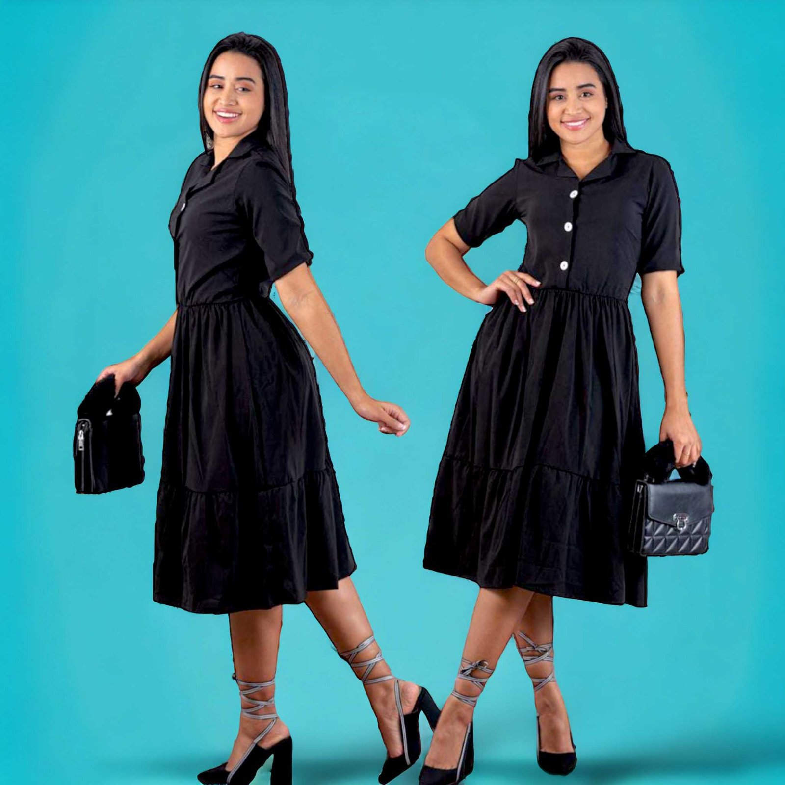 Vestido Largo Botones Adelante Bengalina