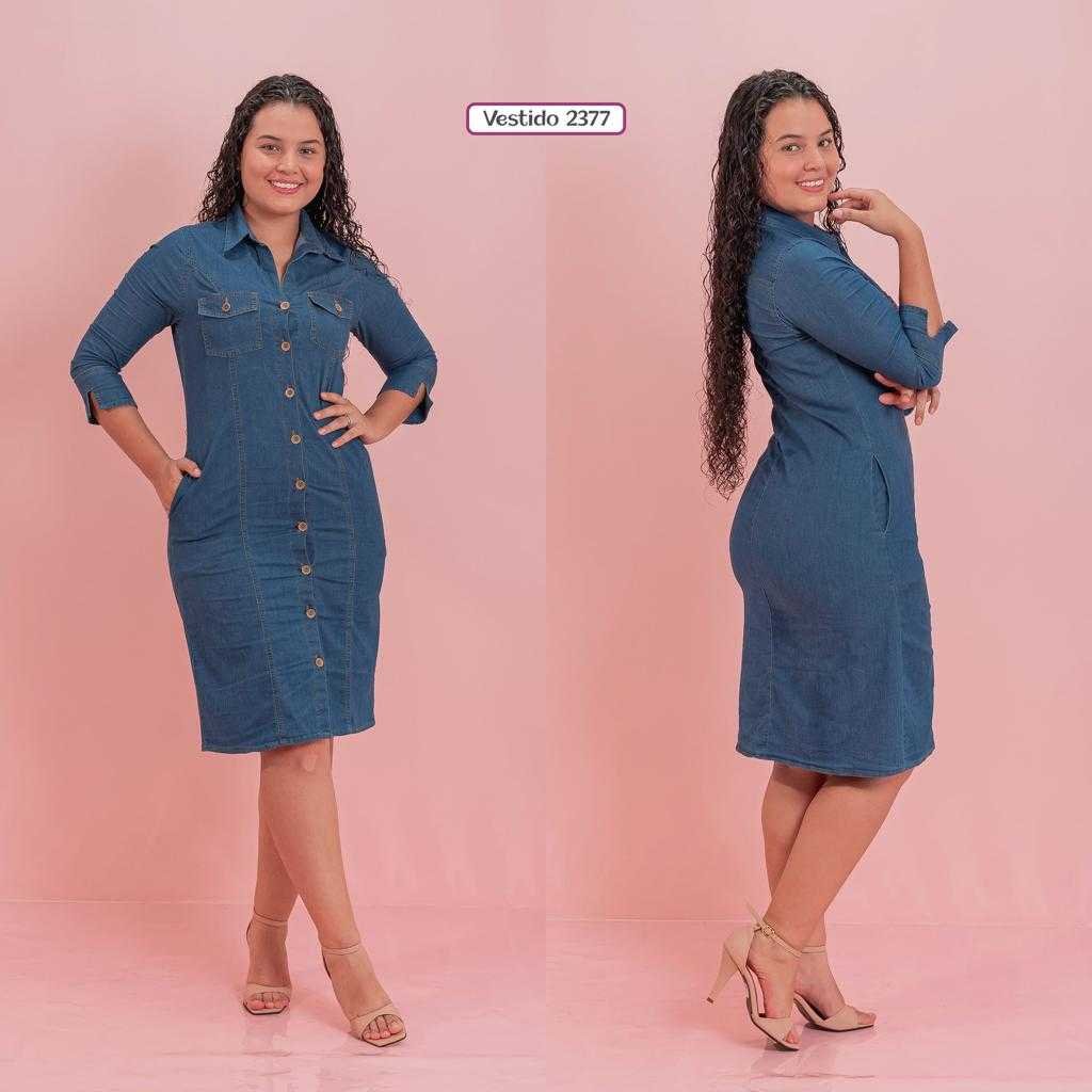 Vestido Camisero 3/4 Botones Adelante Tela Chambray