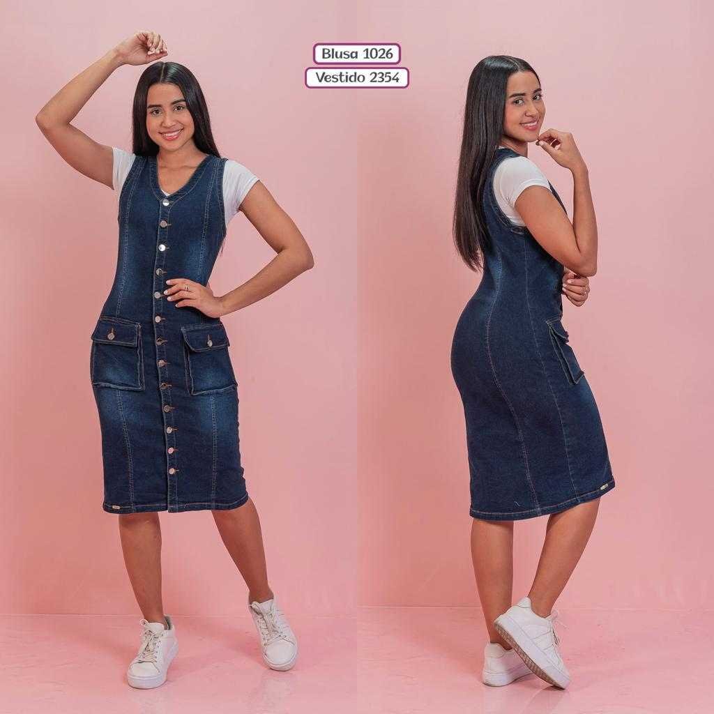 Vestido Jean Manga Siza Botones Adelante