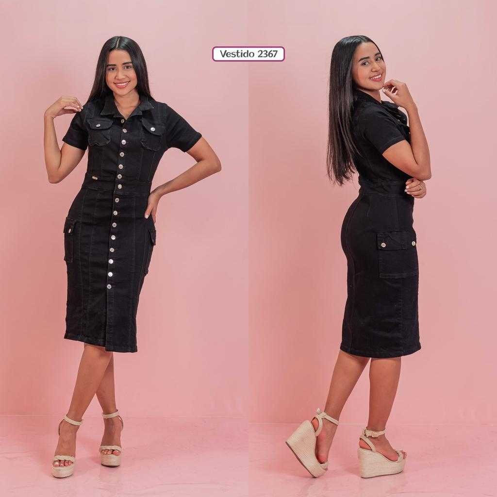 Vestido Jean 3/4 Botones Adelante Camuflado